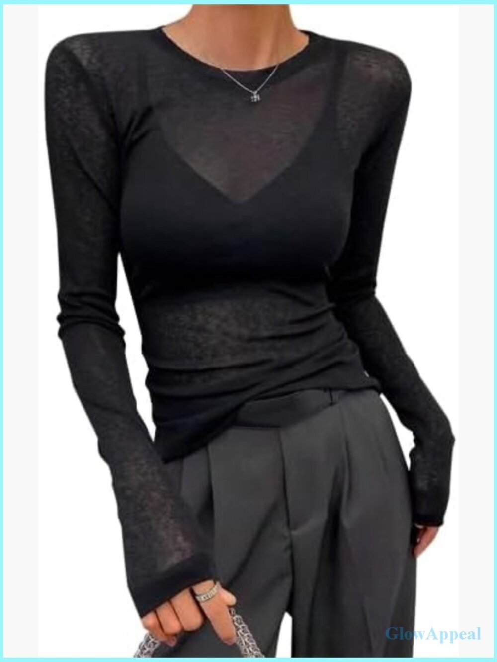 Women Sheer Long Sleeve Mesh Top See Through Going Out T Shirt Blouse